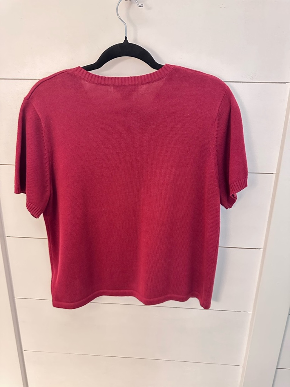 Eddie Bauer red Short Sleeve Sweater Top Women Medium 100% Cotton V-Neck classic - Picture 2 of 10